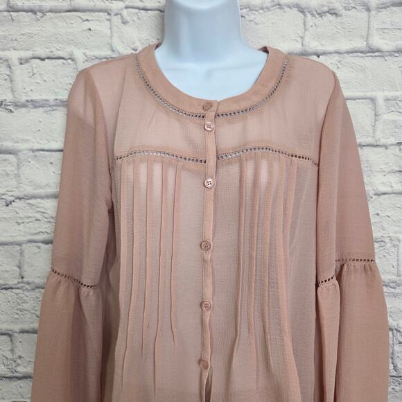 NWT Maurices Blouse Womens Size Small Sheer Long Sleeve Button Down Blush Color - Picture 4 of 16